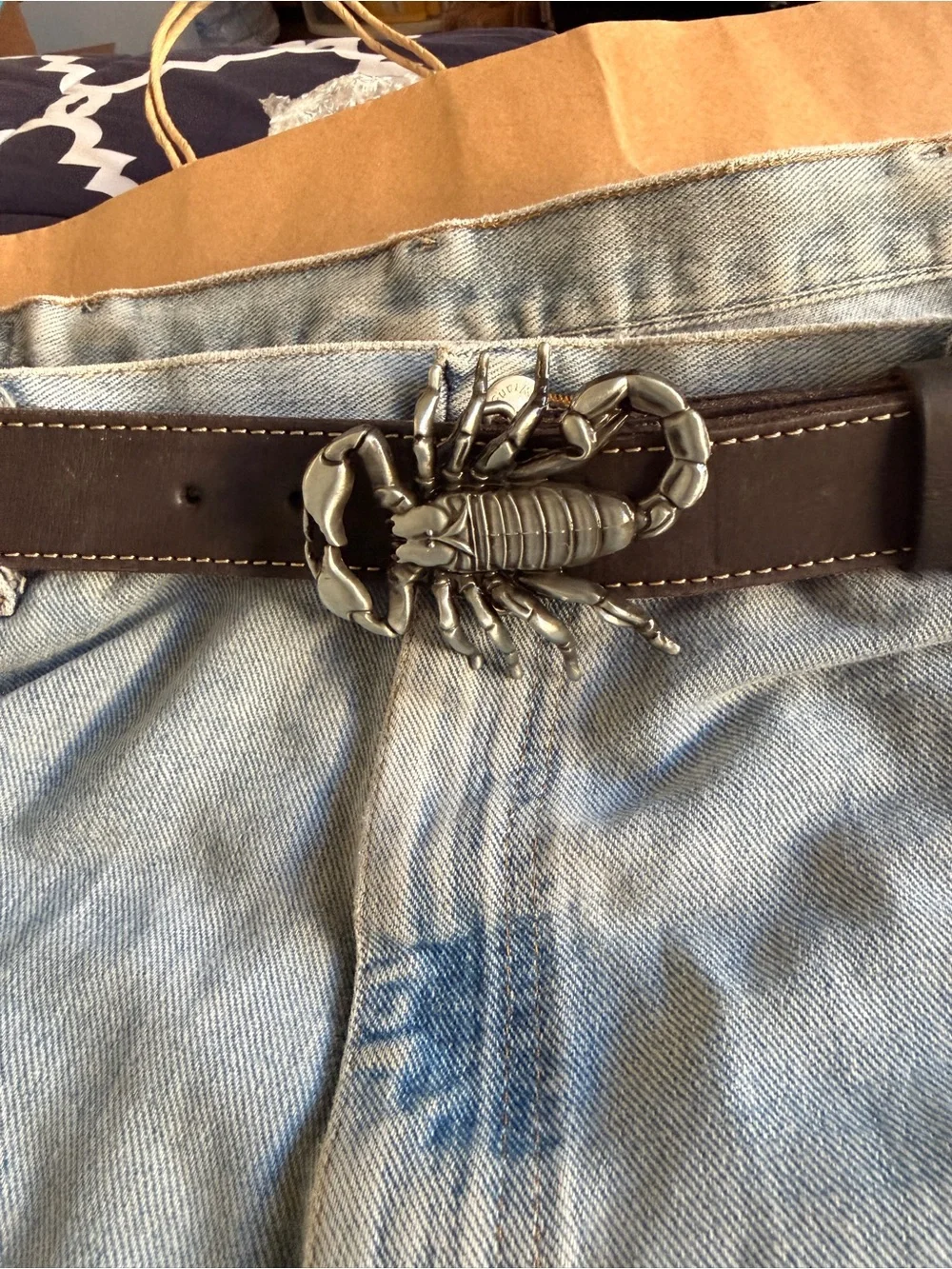 3D antique silver toned scorpion belt buckle,